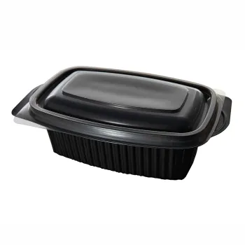 Mikrodalga Kabı Kapaklı Siyah Oval 750 Gr 50 Adet