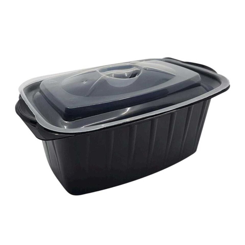 Mikrodalga Kabı Kapaklı Siyah Oval 1000 Gr 50 Adet